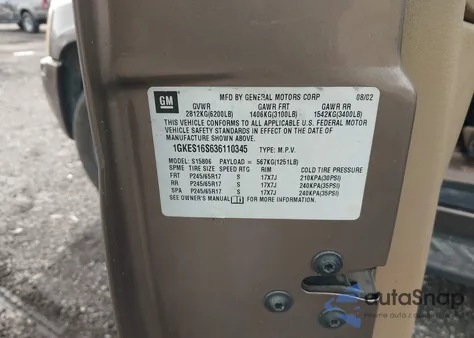 2003 GMC Envoy Xl Slt z USA, uszkodzony, nr VIN 1GKES16S636110345